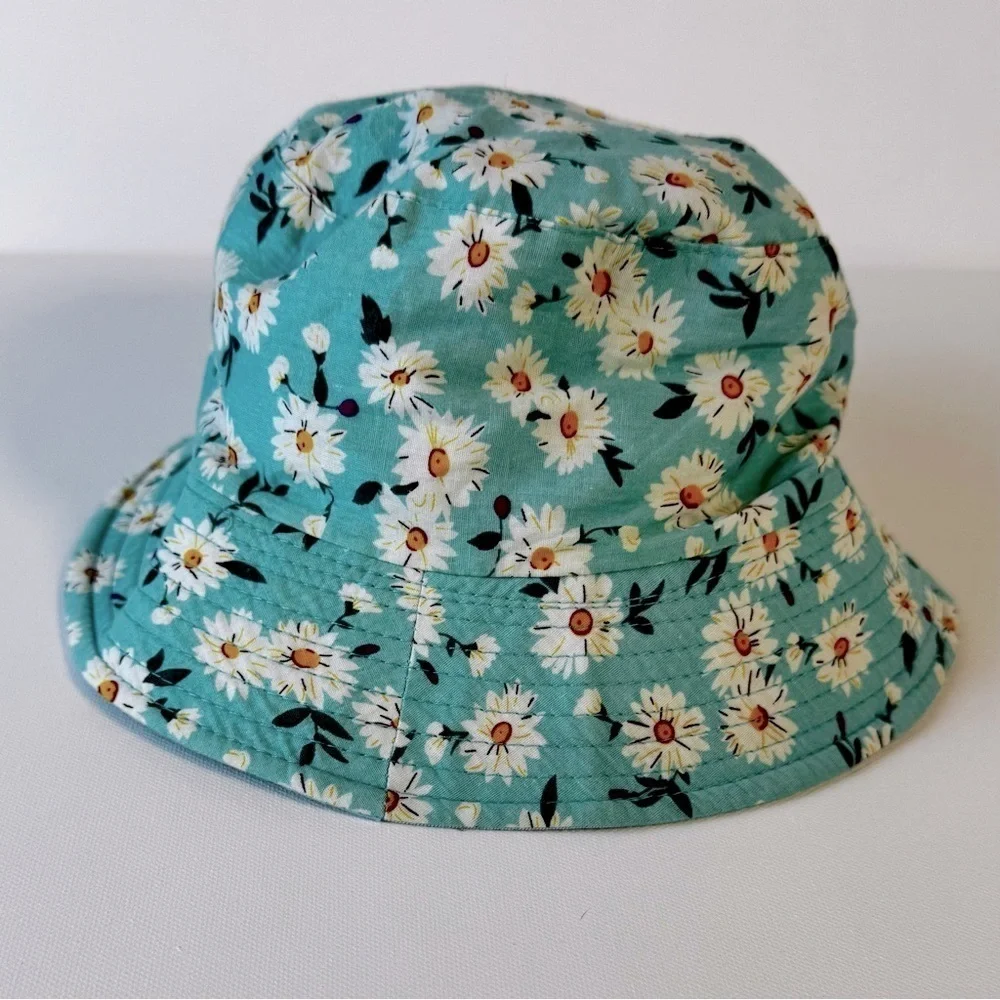 Daisy Print Teal Bucket Hat